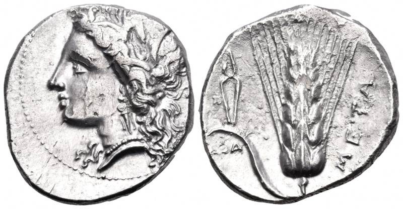 LUCANIA. Metapontum. Circa 330-290 BC. Nomos (Silver, 21 mm, 7.76 g, 10 h), stru...