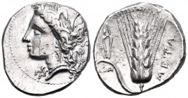 LUCANIA. Metapontum. Circa 330-290 BC. Nomos (Silver, 21 mm, 7.76 g, 10 h), struck under the magistrate Atha... Head of Demeter to left, wearing grain...