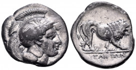 LUCANIA. Velia. Circa 340-334 BC. Nomos (Silver, 22 mm, 7.46 g, 3 h), from the "Θ" group. Head of Athena to right, wearing crested Attic helmet decora...