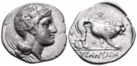 LUCANIA. Velia. Circa 340-334 BC. Nomos (Silver, 21 mm, 7.62 g, 7 h), from the "Θ" group. Head of Athena to right, wearing crested Attic helmet decora...