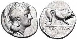 LUCANIA. Velia. Circa 340-334 BC. Nomos (Silver, 23 mm, 7.39 g, 7 h), from the "Θ" group. Head of Athena to right, wearing crested Attic helmet decora...