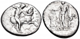 SICILY. Selinos. Circa 409 BC. Didrachm (Silver, 24 mm, 8.57 g, 10 h). ΣEΛ-INON-TION Herakles standing right, holding club overhead in right hand, pre...