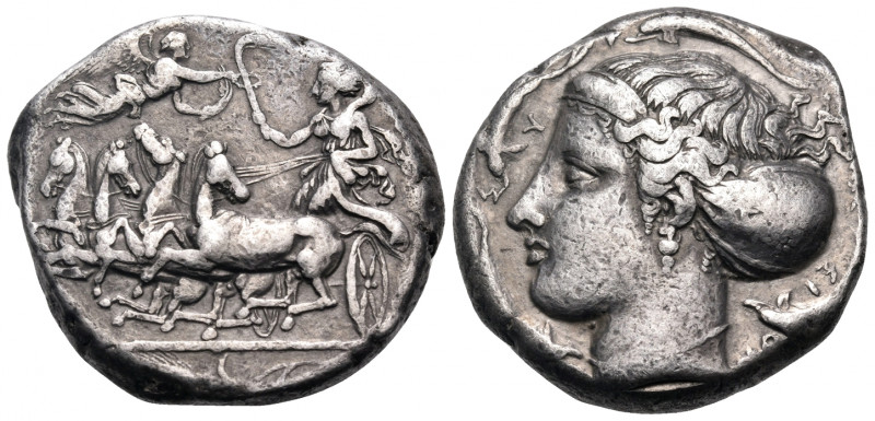 SICILY. Syracuse. 413-399 BC. Tetradrachm (Silver, 25 mm, 17.13 g, 1 h), The obv...