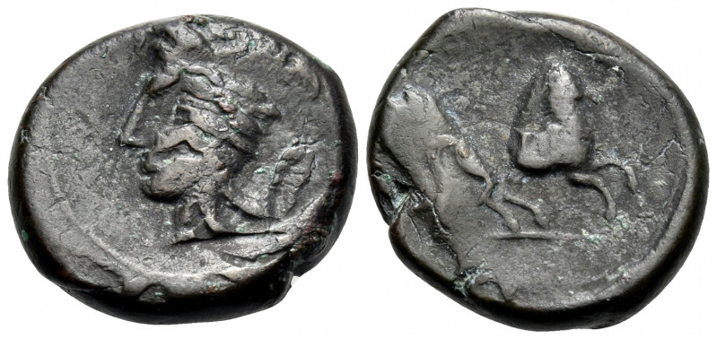 CARTHAGE. Circa 400-350 BC. (Bronze, 18 mm, 6.28 g, 11 h). Wreathed head of Tani...