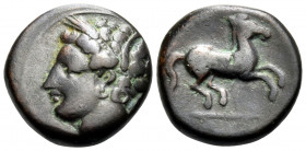 CARTHAGE. Circa 400-350 BC. (Bronze, 15 mm, 4.37 g, 8 h). Wreathed head of Tanit to left. Rev. Horse prancing right. MAA 15. SNG Copenhagen 96. Dark g...