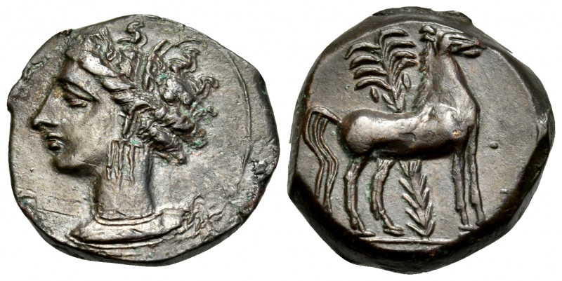 CARTHAGE. Circa 400-350 BC. (Bronze, 16 mm, 3.81 g, 2 h). Wreathed head of Tanit...