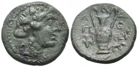 THRACE. Alopekonnesos. Circa 300 BC. (Bronze, 19 mm, 5.39 g, 11 h). Head of youthful Dionysos to right, wearing ivy-wreath. Rev. Α/Λ-Ω/Π-Ε/Κ Kantharos...