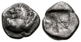 THRACE. Chersonesos. Circa 515-493 BC. Diobol (Silver, 9.5 mm, 1.23 g). Forepart of a lion to right, his head turned back to left. Rev. Quadripartite ...