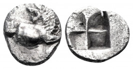 THRACE. Chersonesos. Circa 515-493 BC. Hemiobol (Silver, 8 mm, 0.31 g). Forepart of a lion to right, his head turned back to left. Rev. Quadripartite ...