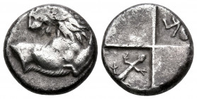 THRACE. Chersonesos. Circa 386-338 BC. Hemidrachm (Silver, 11.5 mm, 2.21 g). Forepart of a lion to right, his head turned left. Rev. Quadripartite inc...