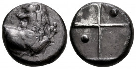 THRACE. Chersonesos. Circa 386-338 BC. Hemidrachm (Silver, 11.5 mm, 2.27 g). Forepart of a lion to right, his head turned back to left. Rev. Quadripar...
