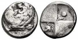 THRACE. Chersonesos. Circa 386-338 BC. Hemidrachm (Silver, 12.5 mm, 2.31 g). Forepart of a lion to right, his head turned back to left. Rev. Quadripar...