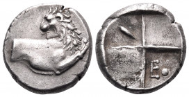 THRACE. Chersonesos. Circa 386-338 BC. Hemidrachm (Silver, 12.5 mm, 2.54 g). Forepart of a lion to right, his head turned left. Rev. Quadripartite inc...