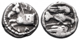 KINGS OF THRACE. Sparadokos, circa 464-444 BC. Diobol (Silver, 9 mm, 1.20 g, 4 h). ΣΠΑ Forepart of horse to left. Rev. Eagle flying right, holding ser...