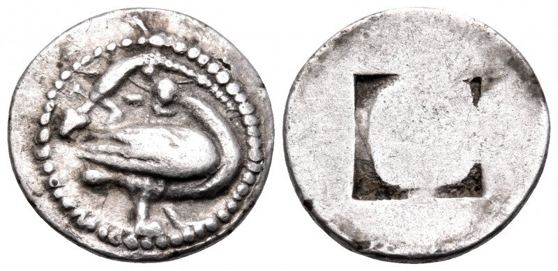 MACEDON. Eion. Circa 460-400 BC. Trihemiobol (Silver, 12 mm, 0.84 g). Goose stan...