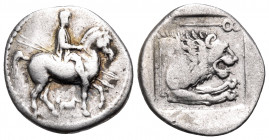 KINGS OF MACEDON. Perdikkas II, 451-413 BC. Heavy Tetrobol (Silver, 15.5 mm, 2.25 g, 9 h), c. 437-431. Rider in Macedonian dress on horse prancing to ...