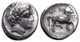 THESSALY. Phalanna. Circa 400-344 BC. Trihemiobol (Silver, 16.5 mm, 1.10 g, 4 h). Male head to right. Rev. ΦAΛΛANAIΩN Horse prancing right. BCD Thessa...
