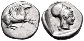 EPEIROS. Ambrakia. Circa 480-458 BC. Stater (Silver, 21.00 mm, 8.45 g, 6 h), c. 480s. A Pegasos flying to right with curved wings. Rev. Head of Athena...