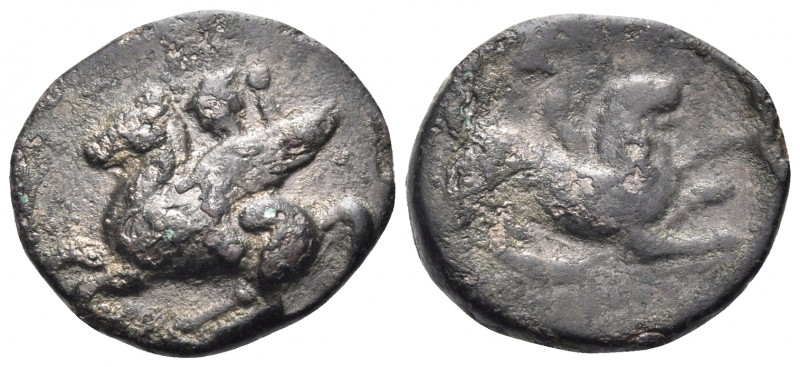 AKARNANIA. Leukas. Circa 350-300 BC. (Bronze, 16 mm, 3.15 g, 7 h). Λ Bellerophon...