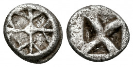 ATTICA. Athens. Circa 545-525/15 BC. Hemiobol (Silver, 7.5 mm, 0.47 g), from the Wappenmünzen Series. Wheel with four spokes. Rev. Quadripartite incus...