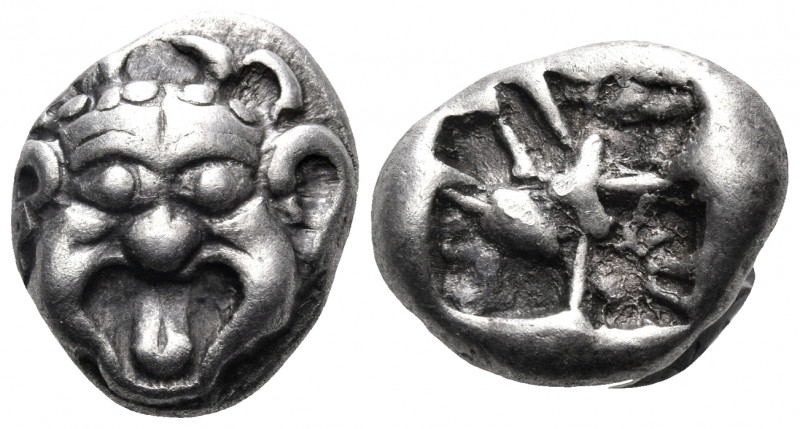 MYSIA. Parion. 5th century BC. Drachm (Silver, 15 mm, 3.94 g). Facing gorgoneion...