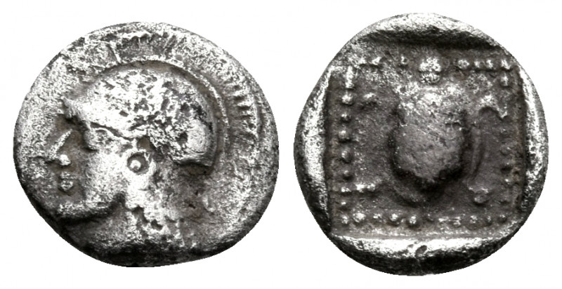 LESBOS. Methymna. Circa 450/40-406/379 BC. Obol (Silver, 8 mm, 0.43 g, 9 h). Hel...