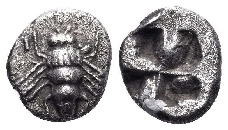 IONIA. Ephesos. Circa 550-500 BC. Hemiobol (Silver, 7 mm, 0.45 g). Bee. Rev. Qua...