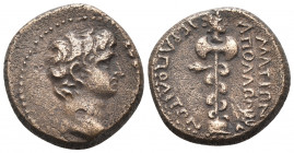 PHRYGIA. Hierapolis. Augustus, 27 BC-14 AD. (Bronzed lead, 18 mm, 5.02 g, 11 h), struck under Matron (or Mation) Apolloniou, AD 5 (?). ΣΕΒΑΣΤΟΣ Bare h...