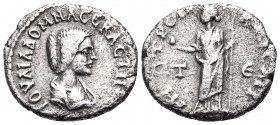 CAPPADOCIA. Caesaraea-Eusebia. Julia Domna, Augusta, 193-217. Drachm (Silver, 18 mm, 2.45 g, 12 h), regnal year of Septimius Severus, E = 5 = 196-197....