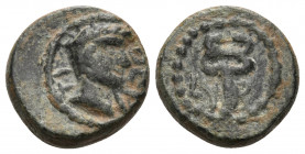 SYRIA, DECAPOLIS. Gadara. Tiberius, 14-37. (Bronze, 11 mm, 1.98 g, 12 h), Year 92 = 28/29. ΤΙΒΕΡΙW Bare head of Tiberius to right. Rev. L ϘΒ Caduceus....