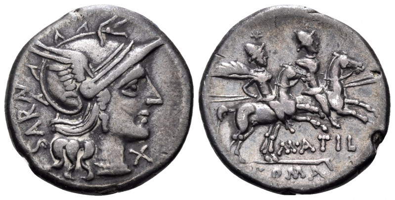 M. Atilius Saranus, 148 BC. Denarius (Silver, 19 mm, 3.66 g, 1 h), Rome. SAR(AN)...