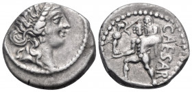 Julius Caesar, late 48-47 BC. Denarius (Silver, 17 mm, 3.93 g, 5 h), military mint traveling with Caesar in North Africa. Diademed head of Venus to ri...
