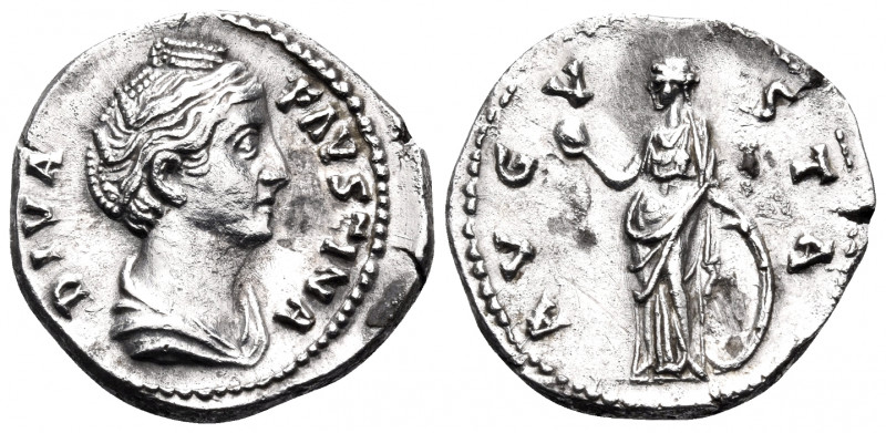 Diva Faustina Senior, died 140/1. Denarius (Silver, 3.34 mm, 18.50 g, 7 h), stru...