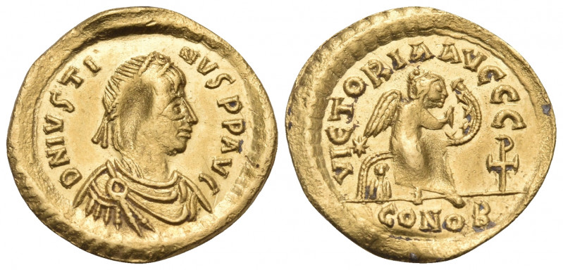 Justin I, 518-527. Semissis (Gold, 16.5 mm, 1.81 g, 6 h), Constantinople. DN IVS...