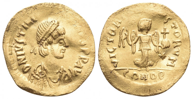 Justinian I, 527-565. Tremissis (Gold, 15 mm, 1.34 g, 6 h), Constantinople. D N ...