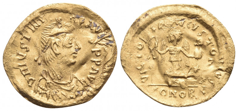 Justinian I, 527-565. Tremissis (Gold, 16 mm, 1.26 g, 6 h), Constantinople. D N ...