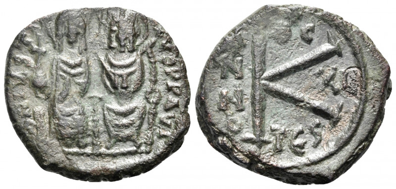 Justin II, with Sophia, 565-578. Half Follis (Bronze, 21 mm, 5.60 g, 5 h), Thess...
