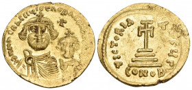 Heraclius, with Heraclius Constantine, 610-641. Solidus (Gold, 20.1 mm, 4.49 g, 7 h), Constantinople, 3rd officina (Γ), c. 616-625. dd NN hERACLIЧI ET...