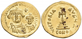Heraclius, with Heraclius Constantine, 610-641. Solidus (Gold, 20.5 mm, 4.47 g, 6 h), Constantinople, 7th officina (Z), c. 616-625. dd NN hERACLIЧI ET...