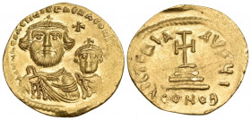 Heraclius, with Heraclius Constantine, 610-641. Solidus (Gold, 20.90 mm, 4.41 g, 7 h), Constantinople, 10th officina (I), c. 616-625. dd NN hERACLIЧI ...