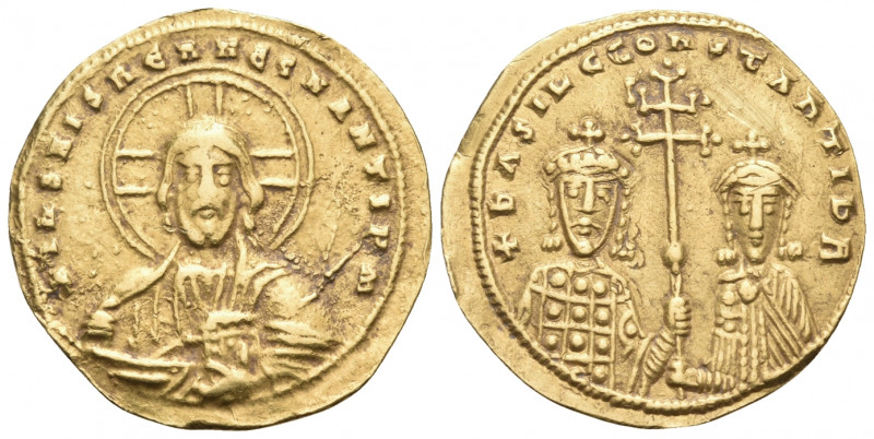 Basil II Bulgaroktonos, with Constantine VIII, 976-1025. Histamenon nomisma (Gol...