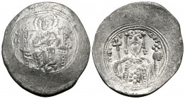 Alexius I Comnenus, 1081-1118. Aspron Trachy (Billon, 26 mm, 3.38 g, 5 h), Constantinople, after 1092. IC - XC Christ enthroned facing on square-backe...