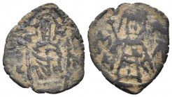 Manuel II Palaeologus, 1391-1425. Follaro (Bronze, 15 mm, 0.56 g, 6 h), Constntinople. IC -XC Jesus Christ standing facing in madorla; flanked by sigl...