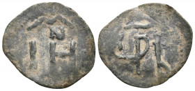 BULGARIA. Second Empire. Ivan Sisman, 1371–1395. Trachy (Bronze, 16 mm, 0.80 g, 6 h), Turnovo. Monogram of Sisman; above, N. Rev. Monogram formed from...