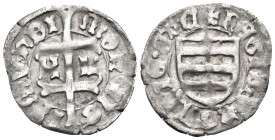 HUNGARY. Sigismund, 1387-1437. Denar (Silver, 16 mm, 0.37 g, 6 h). mOn SIGISMVnDI Patriarchal cross diviniding K-L. Rev. + REGIS VnGARIE ET C Hungaria...