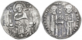 ITALY. Venice. Pietro Gradenigo, 1289-1311. Grosso (Silver, 20.5 mm, 1.89 g, 6 h), 49th Doge. IC - XC Christ Pantokrator seated facing on throne. Rev....