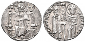 ITALY. Venice. Pietro Gradenigo, 1289-1311. Grosso (Silver, 20 mm, 2.15 g, 6 h), 49th Doge. IC - XC Christ Pantokrator seated facing on throne. Rev. •...