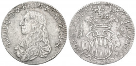 ITALY. Monaco. Ludovico I, 1662-1701. 1/12 Ecu (5 Sols) (Silver, 20.5 mm, 2.21 g, 12 h), 1665. Draped bust of Ludovico I to left. Rev. Crowned coat of...