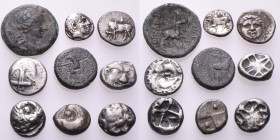 GREEK. Circa 5th - 2nd century. (Silver/Bronze, 27.08 g). A lot of Nine (9) Greek silver and bronze coins from mainland Greece and Asia Minor. Mostly ...