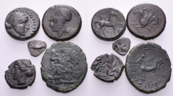 GREEK. Circa 5th - 3rd century BC. (Silver/Bronze, 29.61 g). A lot of Five (5) coins, one silver and four bronze, from Sicily and Asia Minor, includin...
